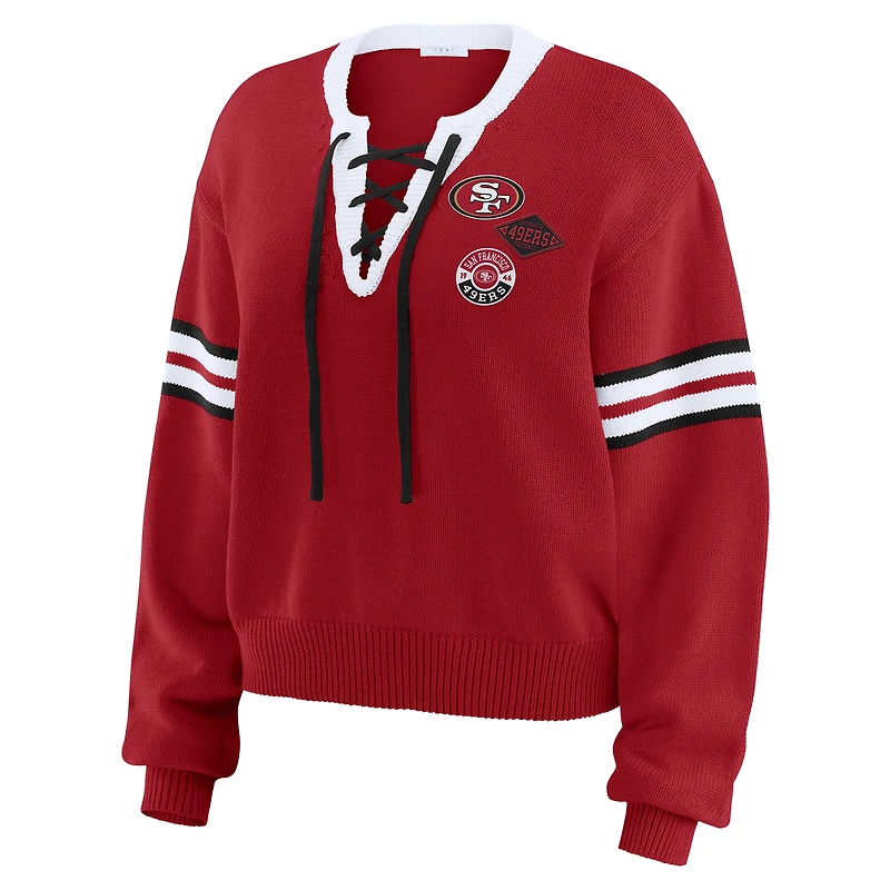 Women's WEAR by Erin Andrews Scarlet  San Francisco 49ers Lace-Up Sweater
