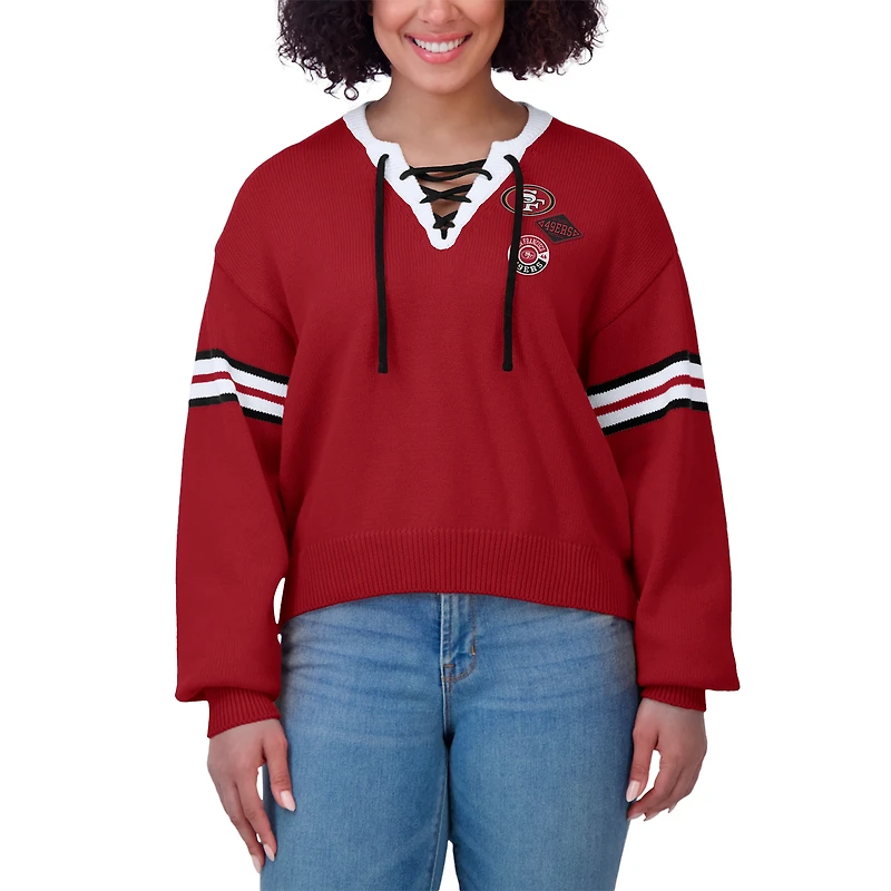 Women's WEAR by Erin Andrews Scarlet  San Francisco 49ers Lace-Up Sweater