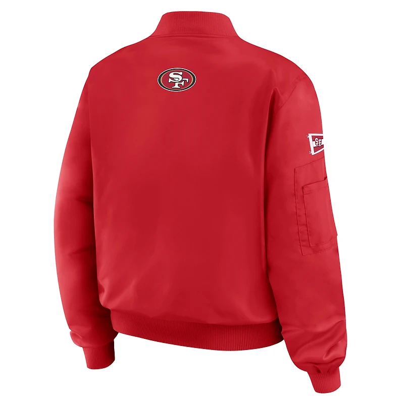 Women's WEAR by Erin Andrews Scarlet San Francisco 49ers Patch Full-Zip Bomber Jacket