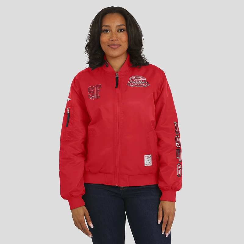 Women's WEAR by Erin Andrews Scarlet San Francisco 49ers Patch Full-Zip Bomber Jacket