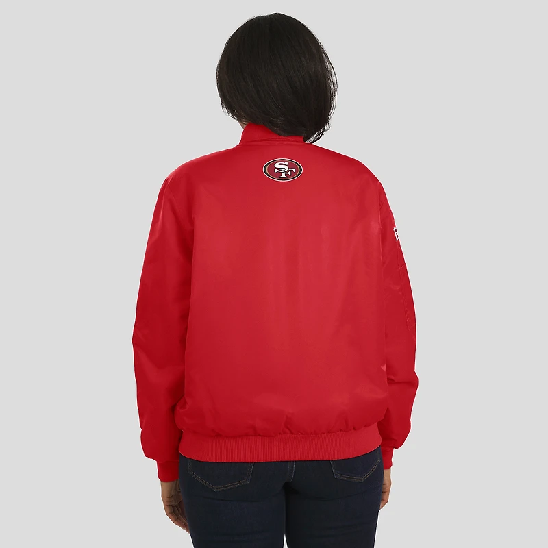 Veste aviateur zippée complète à patch Scarlet San Francisco 49ers pour femme par Erin Andrews