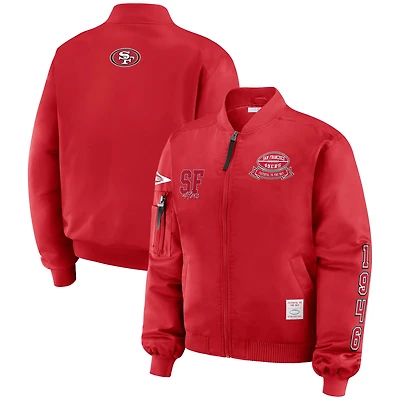 Women's WEAR by Erin Andrews Scarlet San Francisco 49ers Patch Full-Zip Bomber Jacket