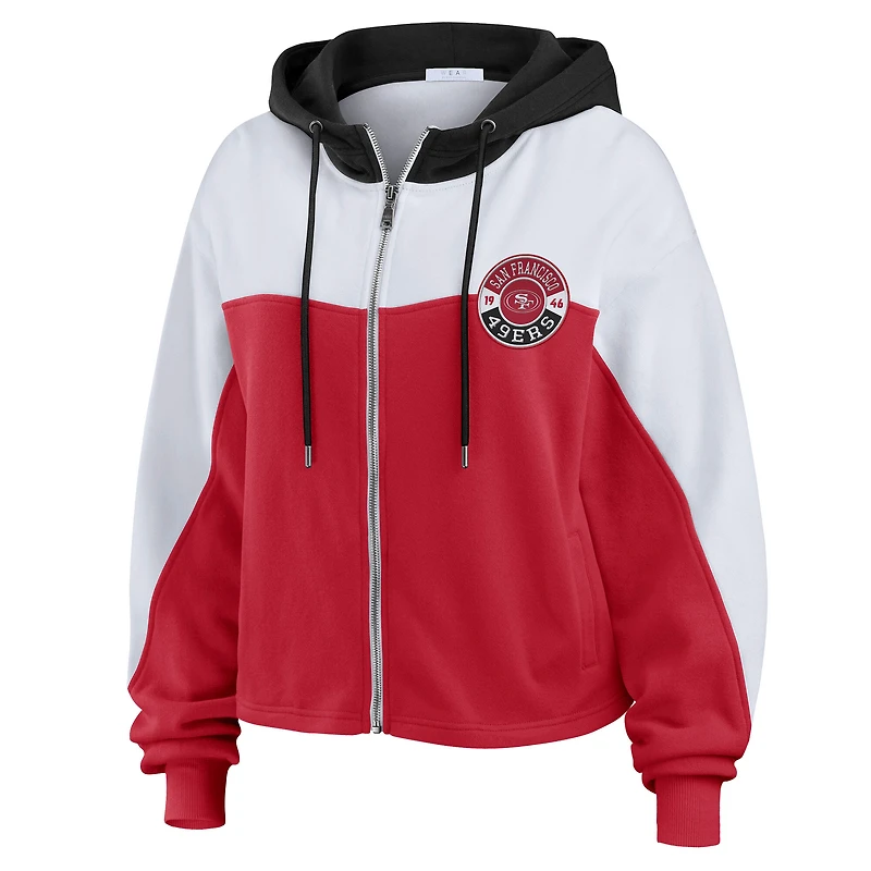Women's WEAR by Erin Andrews Scarlet San Francisco 49ers Plus Color Block Full-Zip Hoodie