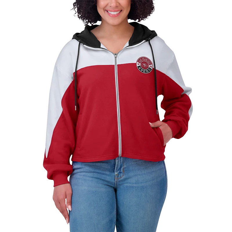 Women's WEAR by Erin Andrews Scarlet San Francisco 49ers Plus Color Block Full-Zip Hoodie