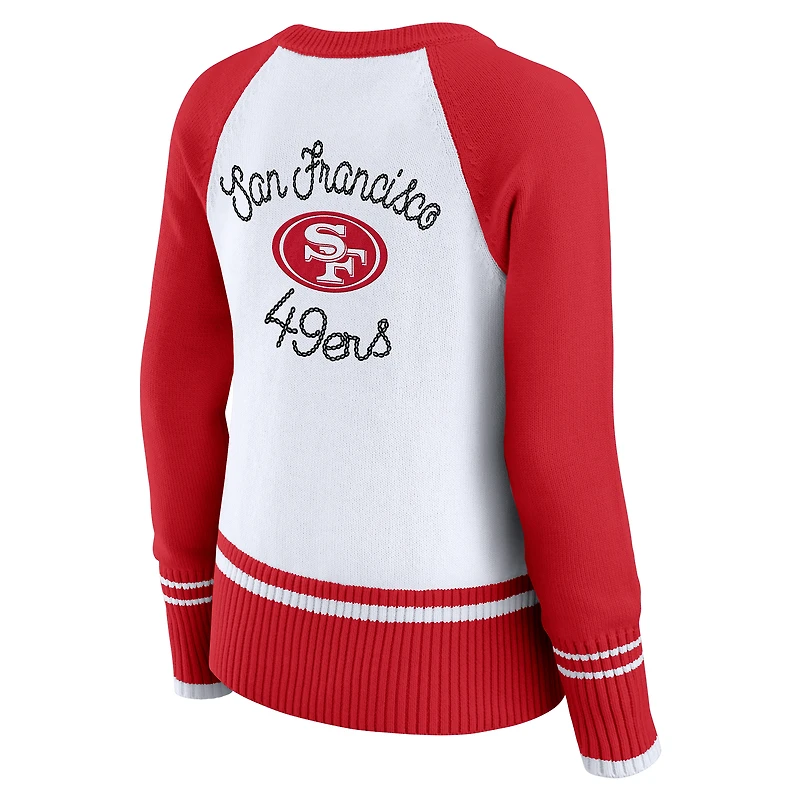 Women's WEAR by Erin Andrews White/Scarlet San Francisco 49ers Colorblock Raglan Sweater