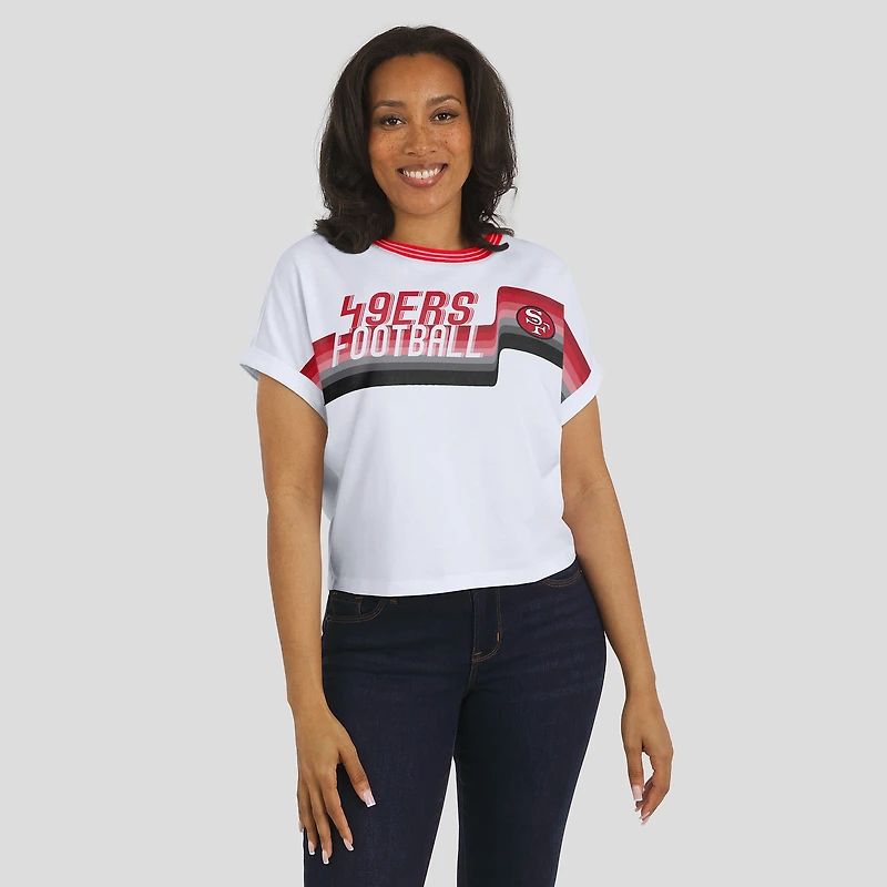 Women's WEAR by Erin Andrews White San Francisco 49ers Cropped Center Stripe Dolman T-Shirt