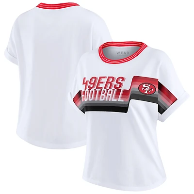 T-shirt court à rayures centrales blanc pour femme WEAR by Erin Andrews des 49ers de San Francisco