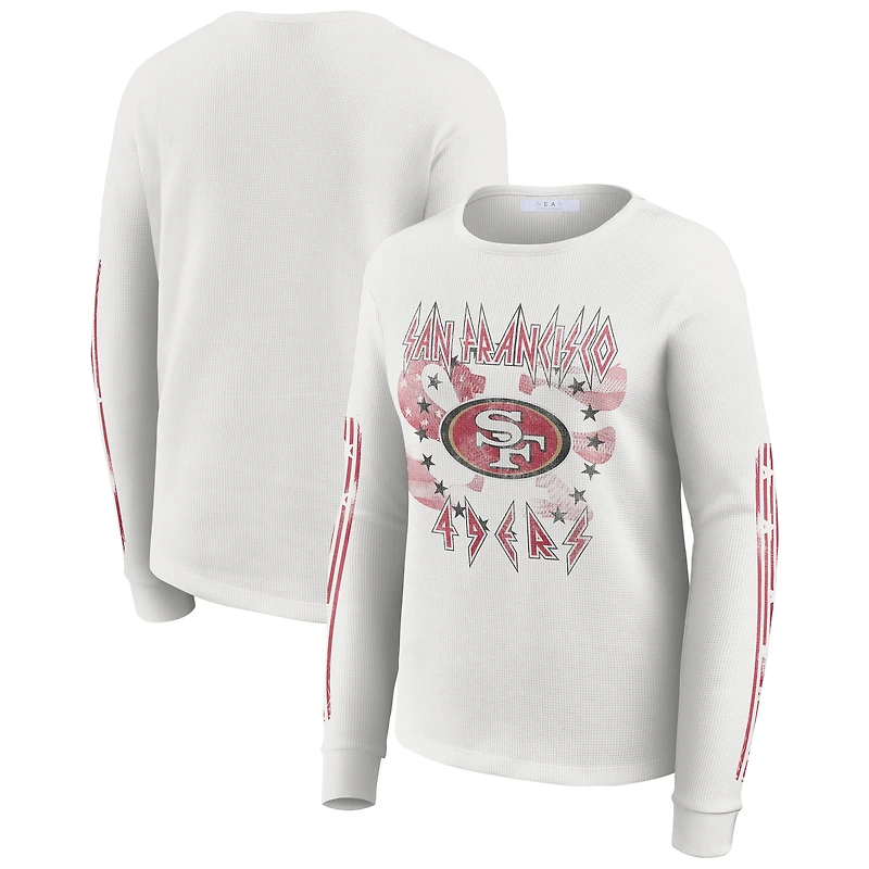 Women's WEAR by Erin Andrews  White San Francisco 49ers Graphic Waffle Long-Sleeve T-Shirt