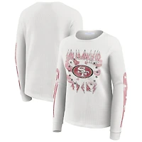 Women's WEAR by Erin Andrews  White San Francisco 49ers Graphic Waffle Long-Sleeve T-Shirt