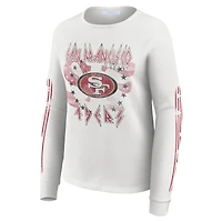 Women's WEAR by Erin Andrews  White San Francisco 49ers Graphic Waffle Long-Sleeve T-Shirt