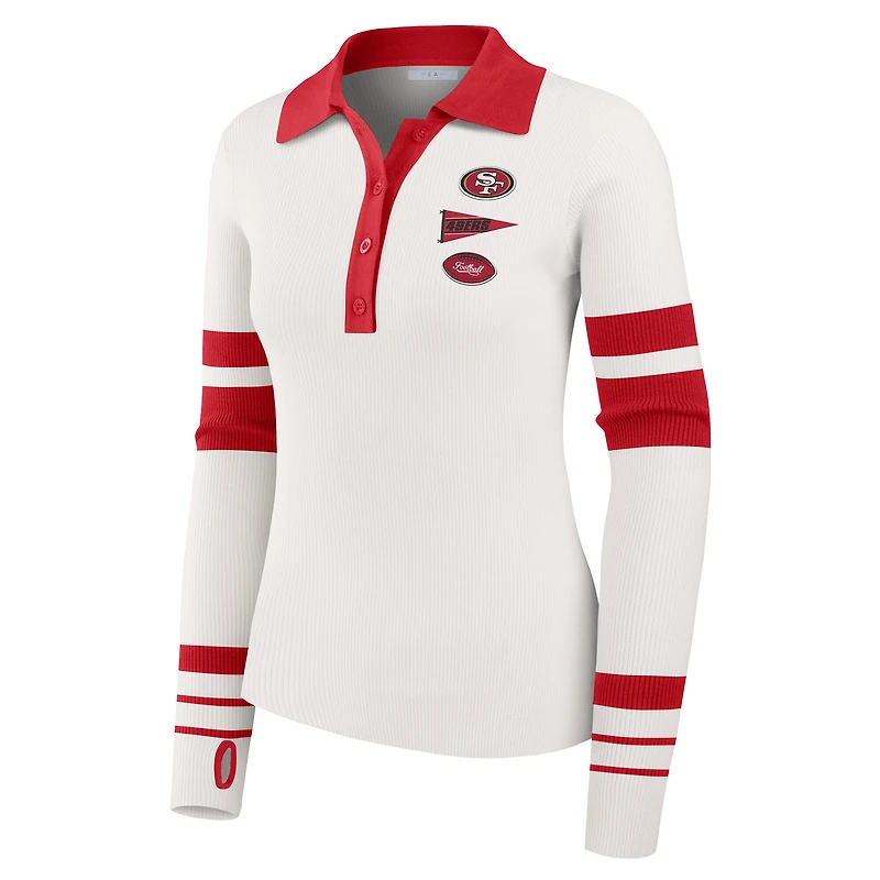 Women's WEAR by Erin Andrews White San Francisco 49ers Ribbed Henley Polo Sweater