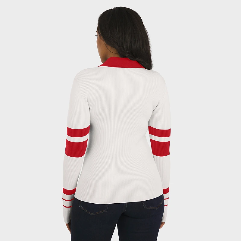 Women's WEAR by Erin Andrews White San Francisco 49ers Ribbed Henley Polo Sweater