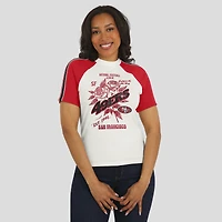 T-shirt raglan blanc à rayures et manches vieillies pour femme WEAR by Erin Andrews, motif San Francisco 49ers