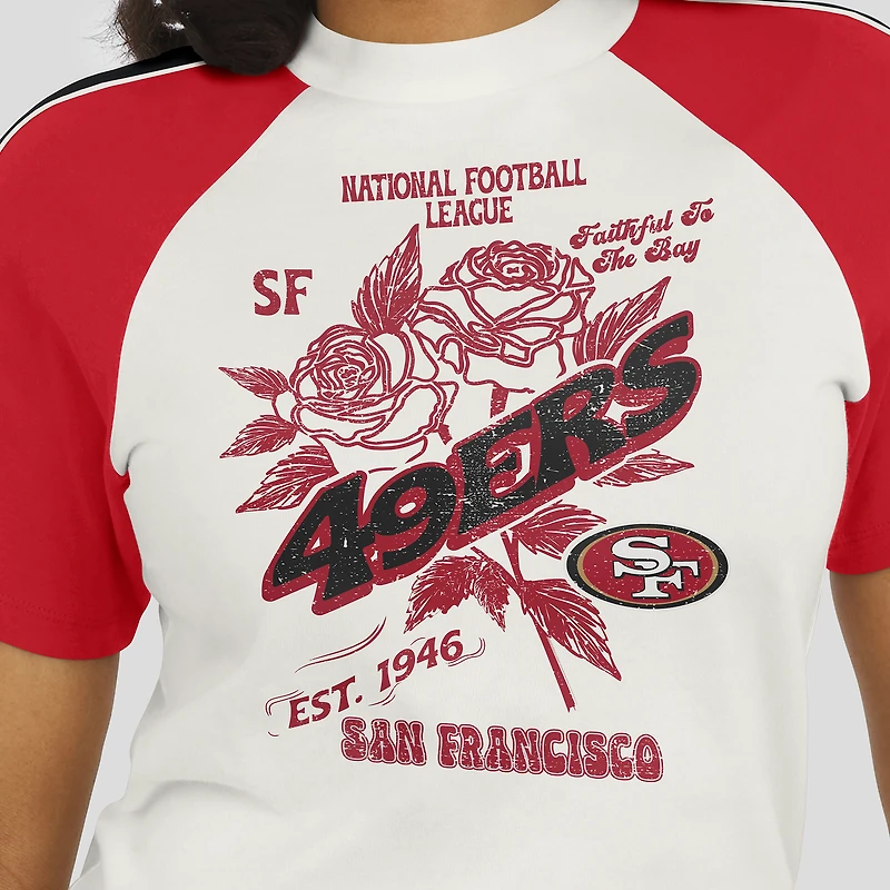 Women's WEAR by Erin Andrews White San Francisco 49ers Sleeve Stripe Distressed Raglan T-Shirt