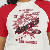 Women's WEAR by Erin Andrews White San Francisco 49ers Sleeve Stripe Distressed Raglan T-Shirt