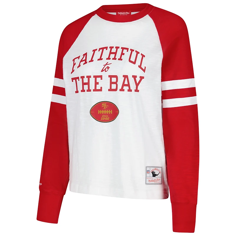 T-shirt à manches longues blanc/écarlate pour femme San Francisco 49ers Slub