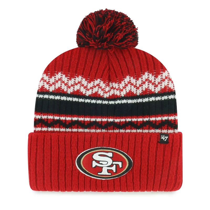 Bonnet en tricot à revers Polar Vortex Scarlet San Francisco 49ers pour jeunes '47 avec pompon