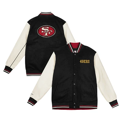 Veste universitaire Mitchell & Ness noire et crème des 49ers de San Francisco pour jeunes, fermeture à boutons-pression.