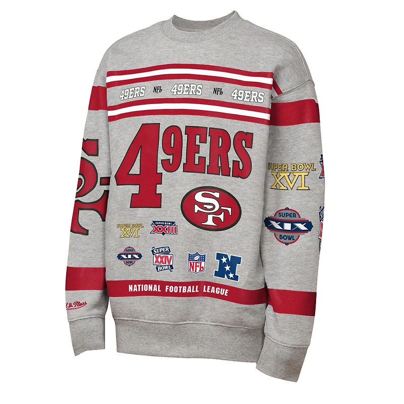 Sweat-shirt en polaire gris à imprimé intégral Mitchell & Ness pour jeunes des San Francisco 49ers