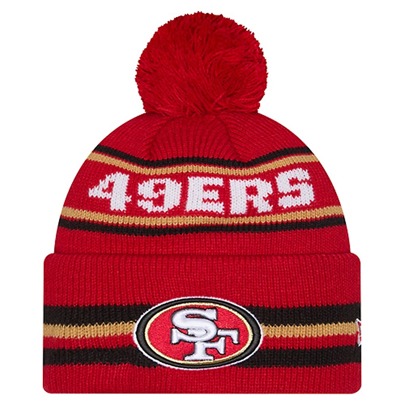 Bonnet en tricot à revers classique New Era Scarlet San Francisco 49ers pour jeune avec pompon