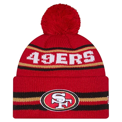 Bonnet en tricot à revers classique New Era Scarlet San Francisco 49ers pour jeune avec pompon