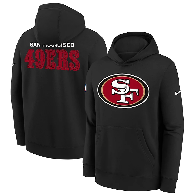 Youth Nike  Black San Francisco 49ers 2025 Sideline Club Fleece Hoodie