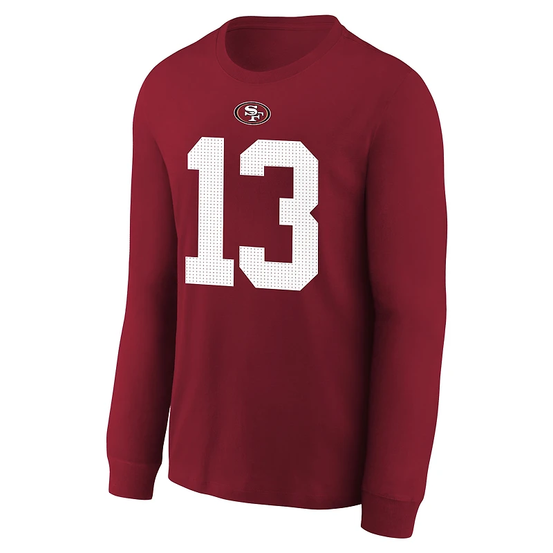 T-shirt à manches longues Nike Brock Purdy Scarlet pour jeune joueur des 49ers de San Francisco avec nom et numéro
