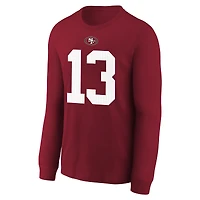 T-shirt à manches longues Nike Brock Purdy Scarlet pour jeune joueur des 49ers de San Francisco avec nom et numéro