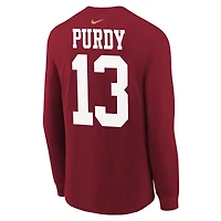 T-shirt à manches longues Nike Brock Purdy Scarlet pour jeune joueur des 49ers de San Francisco avec nom et numéro