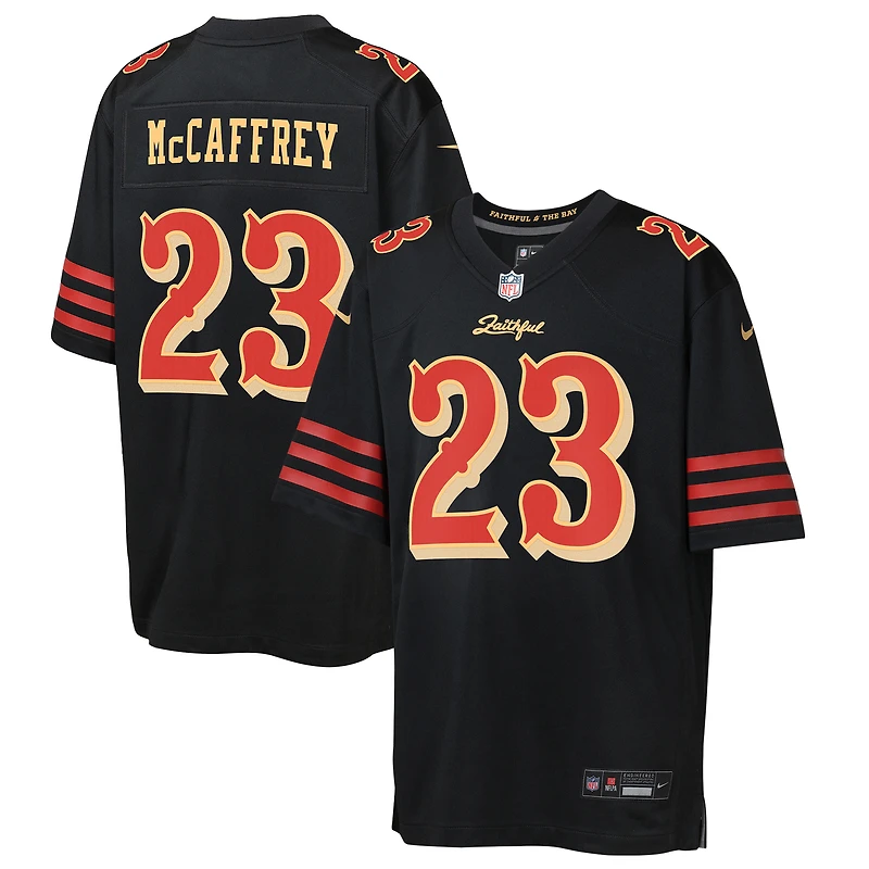 Maillot Nike Christian McCaffrey noir pour jeune des San Francisco 49ers, collection Rivalries 2025
