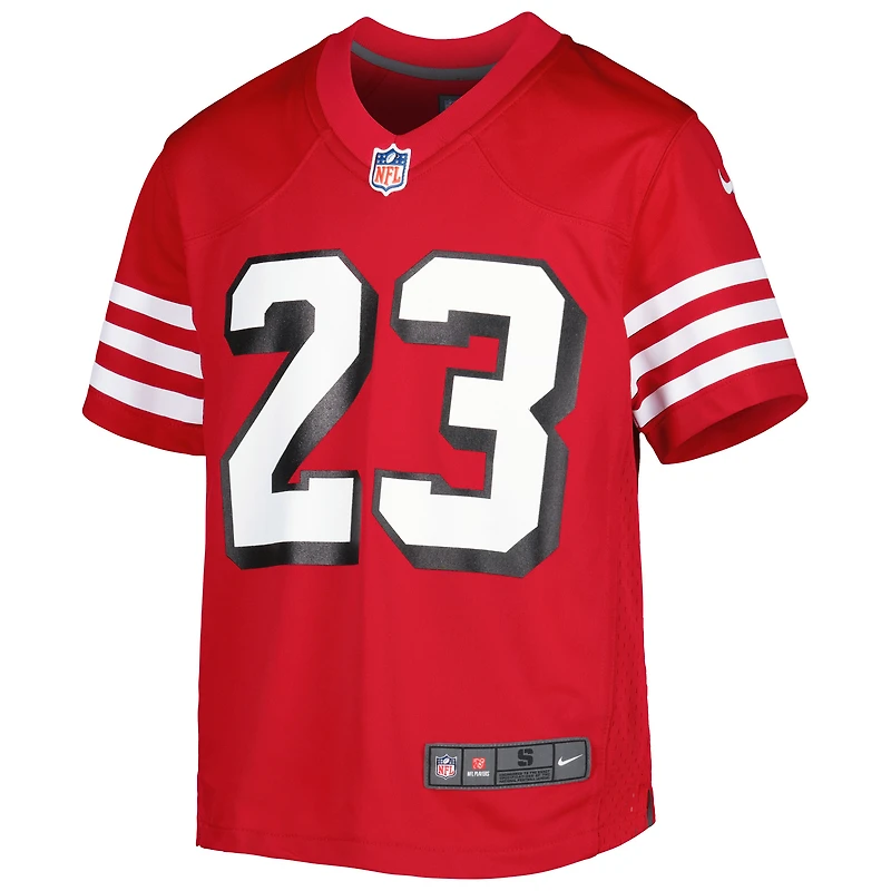 Maillot de match Nike Christian McCaffrey rouge écarlate des 49ers San Francisco pour jeunes