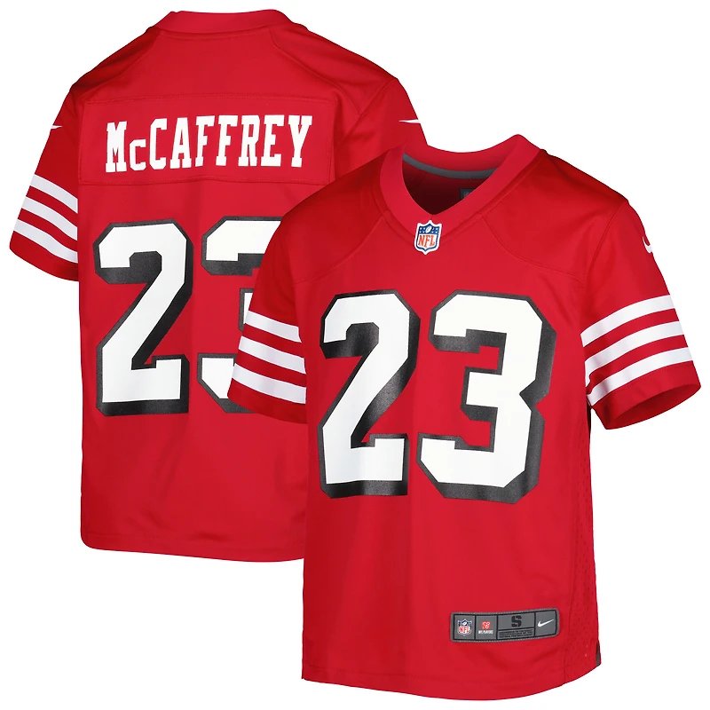 Maillot de match Nike Christian McCaffrey rouge écarlate des 49ers San Francisco pour jeunes