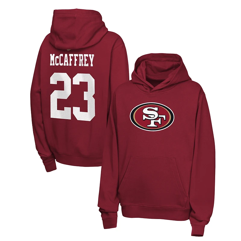 Sweat à capuche polaire Nike Christian McCaffrey rouge écarlate des 49ers de San Francisco, avec nom et numéro, pour enfant