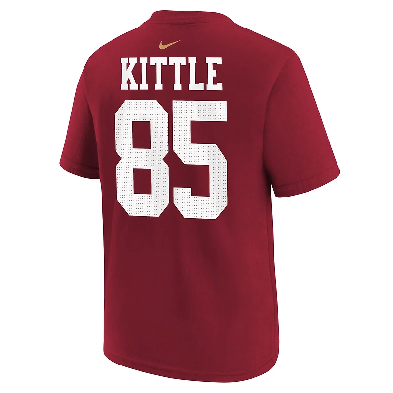 T-shirt Nike pour jeune George Kittle Scarlet avec nom et numéro de joueur des 49ers San Francisco