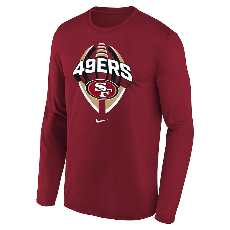 T-shirt de performance à manches longues Nike Scarlet San Francisco 49ers Primetime Legend Icon pour jeune