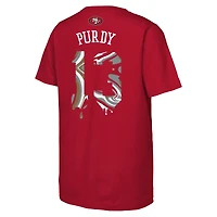 T-shirt Youth Outerstuff Brock Purdy Scarlet San Francisco 49ers Mainliner Drip avec nom et numéro de joueur