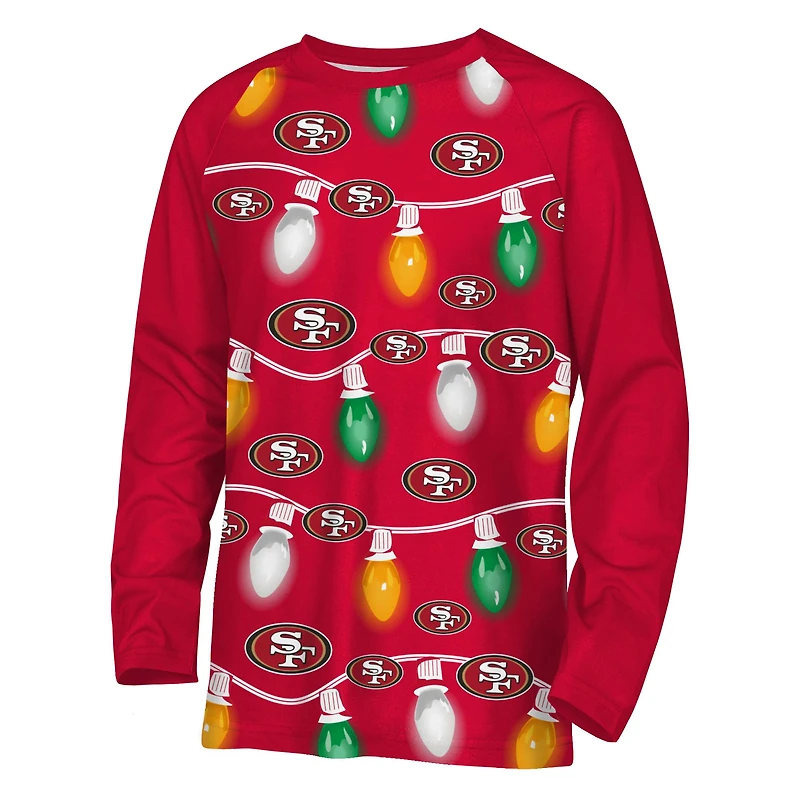Youth San Francisco 49ers Two-Piece Garland Holiday Long Sleeve Pajama Set