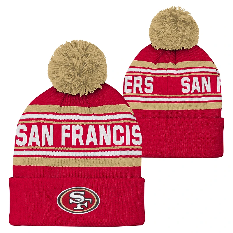 Bonnet en tricot à revers jacquard Scarlet San Francisco 49ers pour jeunes avec pompon