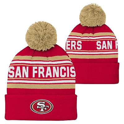 Bonnet en tricot à revers jacquard Scarlet San Francisco 49ers pour jeunes avec pompon