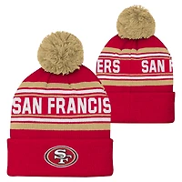 Bonnet en tricot à revers jacquard Scarlet San Francisco 49ers pour jeunes avec pompon