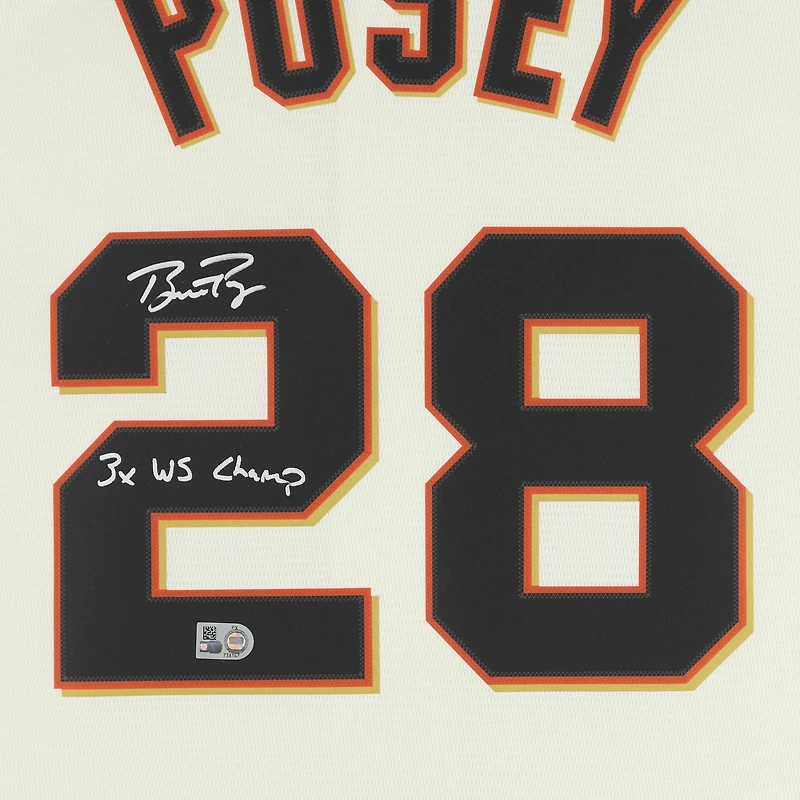 Buster Posey San Francisco Giants Autographed Cream Nike Replica Jersey with "3x WS Champ" Inscription