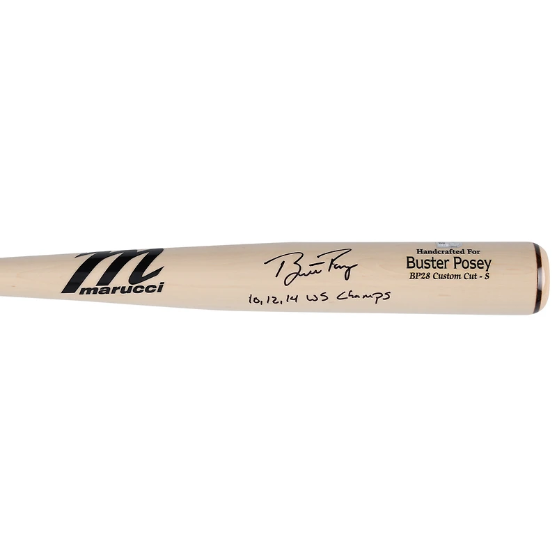 Batte de baseball Marucci autographiée par Buster Posey des Giants de San Francisco, modèle réduit, avec inscription « 10,12,14 WS Champs »