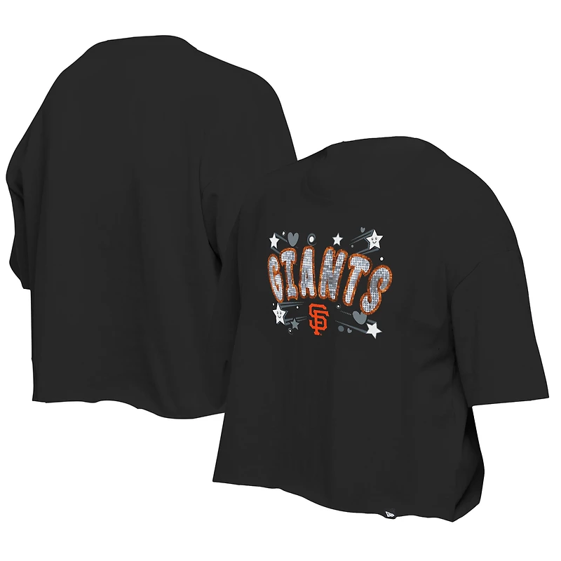 T-shirt d'équipe à paillettes Flip New Era noir pour filles des San Francisco Giants