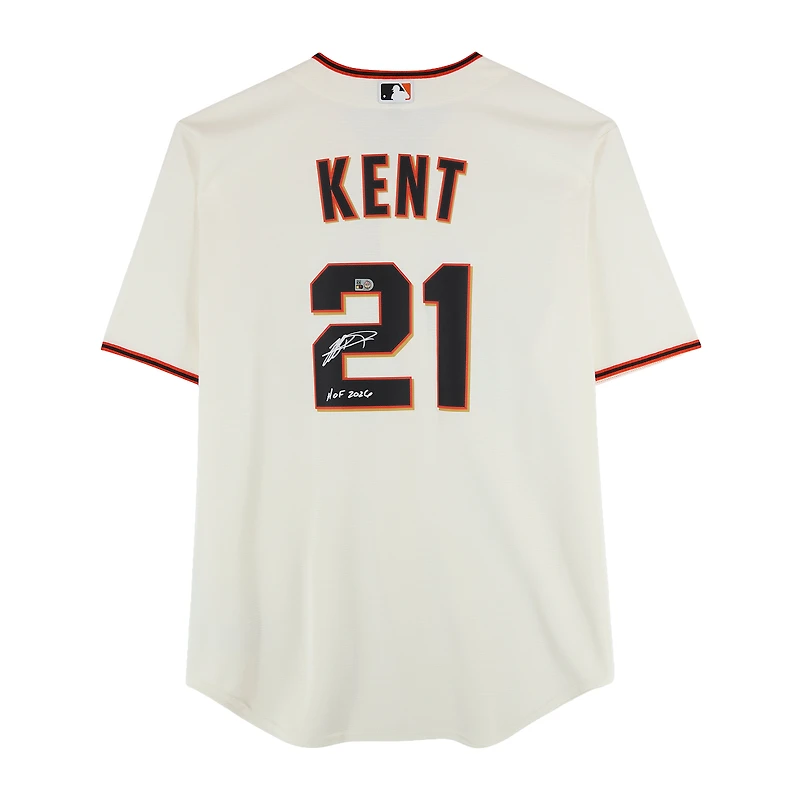 Maillot réplique Nike crème autographié par Jeff Kent des Giants de San Francisco avec inscription « HOF 2026 »