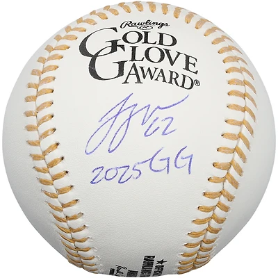 Balle de baseball autographiée par Logan Webb des Giants de San Francisco, ornée du logo du Gant d'or et de l'inscription « 2025 GG ».