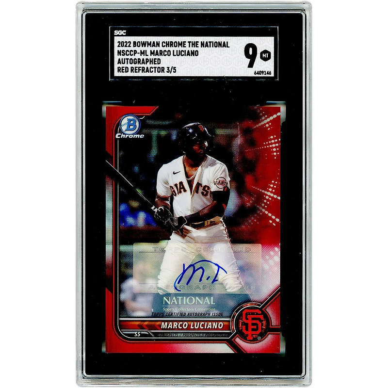 Marco Luciano San Francisco Giants Autographed 2022 Bowman Chrome The National Red Refractor #NSCCP-ML #3/5 SGC Authenticated 9 Card