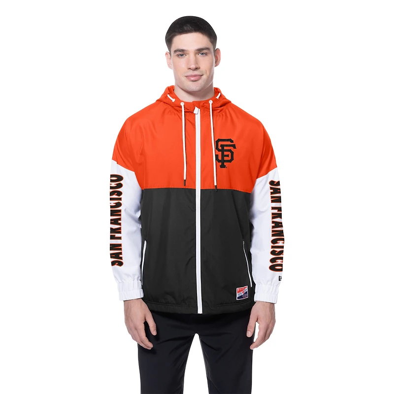 Coupe-vent à capuche entièrement zippé New Era noir/orange pour homme des Giants de San Francisco