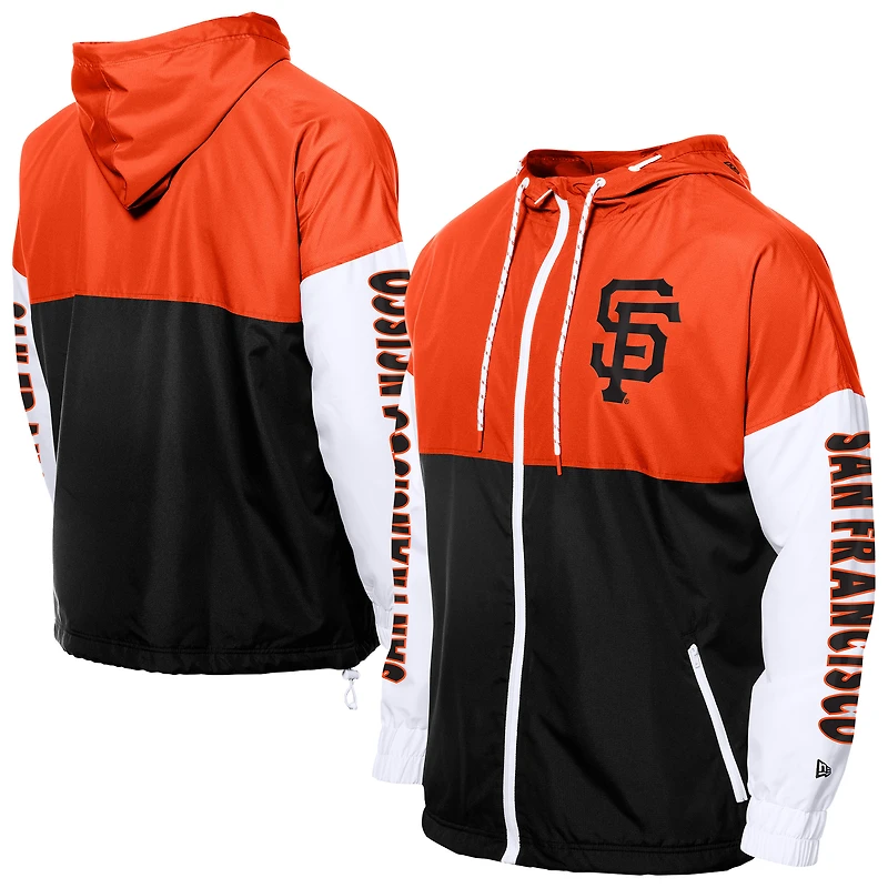 Coupe-vent à capuche entièrement zippé New Era noir/orange pour homme des Giants de San Francisco