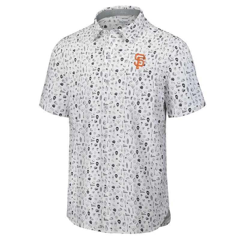 Chemise boutonnée à manches courtes pour homme Tommy Bahama Grey San Francisco Giants Nova Wave Riptide Rally Camp