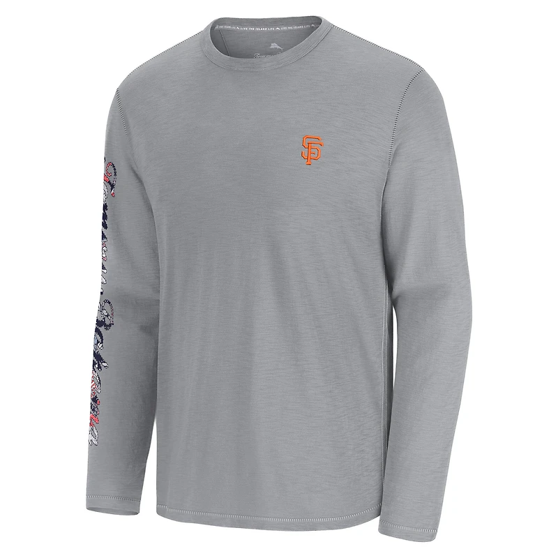 Men's Tommy Bahama Gray San Francisco Giants Tropic Curveball Lux Long Sleeve T-Shirt